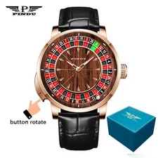 PINDU Wood Grain Celestial Men Mechanical Watch NH35A Roulette Watches Pointer