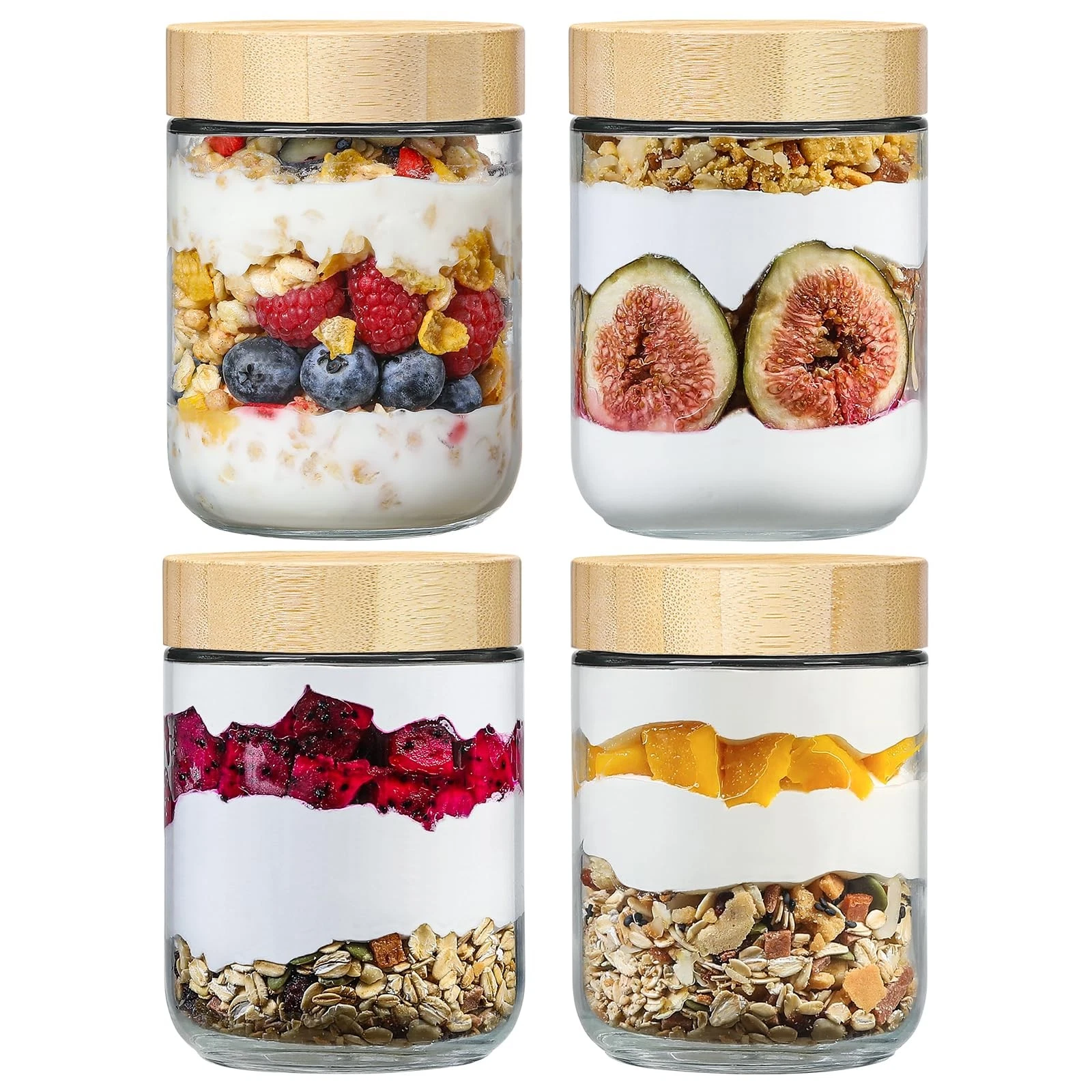 NETANY 4-pack 16oz Glass jars 3.3 inches (L) x 4.9 (H), Transparent