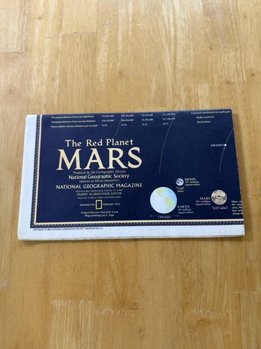 Vintage 1973 National Geographic The Red Planet Mars Fold-Out Map Poster NASA