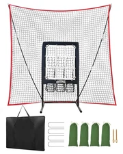 9 Hole Pitching Net with Backstop Net, Heavy-duty Baseball Net with Strike Zo...