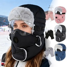 Skiing Face Mask With Glove Winter Thick Velvet Hat For Warmth Outdoor Windproof