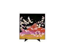 Lacquer Art Free Tray with Stand Fuji Sakura Crane Japan