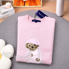 POLO RALPH LAUREN Pink Collection Cotton Bear Knit Sweater Women Medium NWT