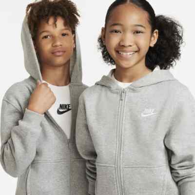 Nike Trainingsanzug durchgehender Reißverschluss Junior ältere Kinder grau meliert Club Fleece Oberteil & Unterteil