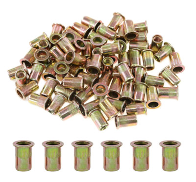 100 Pcs 5/16-18 UNC Carbon Steel Rivet Nut Flat Head Threaded Insert Nutsert SAE