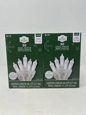 Holiday Time 50 LED COOL White Mini Lights with White Wire Indoor Outdoor 2 Box