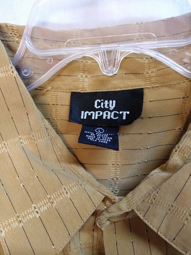 City Impact Shirt Mens Large Mustard Yellow Button Up 100% Polyester Casual - Picture 3 of 6