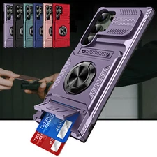 For Samsung Galaxy S25 Ultra S24 FE S23 Rugged Case with Ring Stand Card Holder