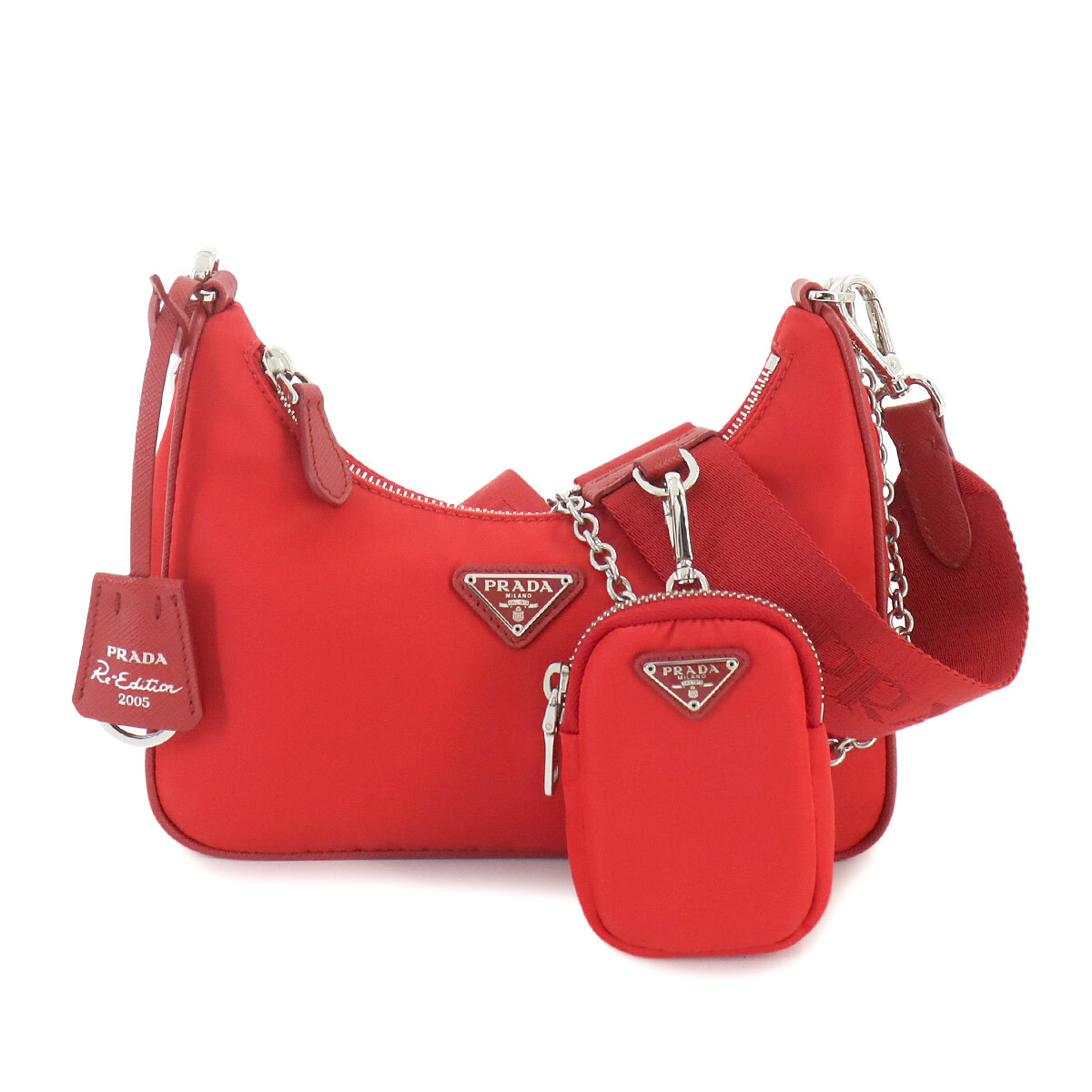 PRADA Re-Edition 2005 Shoulder Bag Nylon Saffiano Leather Red 1BH204  90247676