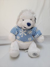Winnie The Pooh 12  Sitting Stuffed Animal White Blue Sweater Snowflakes - Tags