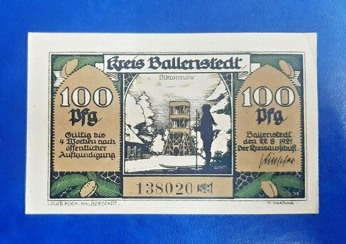 BALLENSTEDT NOTGELD 100 PFENNIG 1921 EMERGENCY MONEY GERMANY BANKNOTE (15596) - Picture 2 of 2