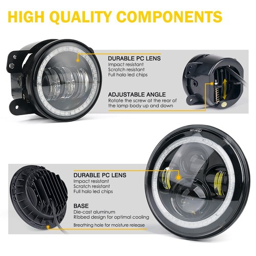 Xprite 7" RGB Halo LED Faros y 4" Kit de Luces Antiniebla para 07-18 Jeep Wrangler JK - Imagen 6 de 7