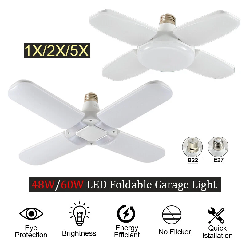 LED Bulb Garage Light Cold White Folding Lamp B22/E27 48W/60W Fan Blade Bulbs - image 1 of 4