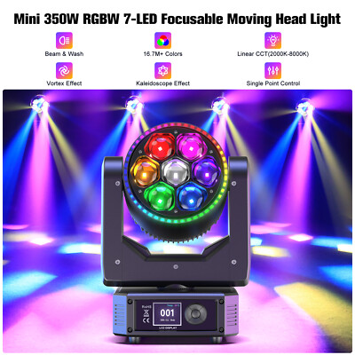 UKING Bee Eye LED 7x50W RGBW Beam Wash Zoom Moving Head Stage Light DJ Disco Bar