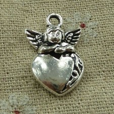 Free Ship 70 pcs tibetan silver angel and heart charms 24X17mm L-2595