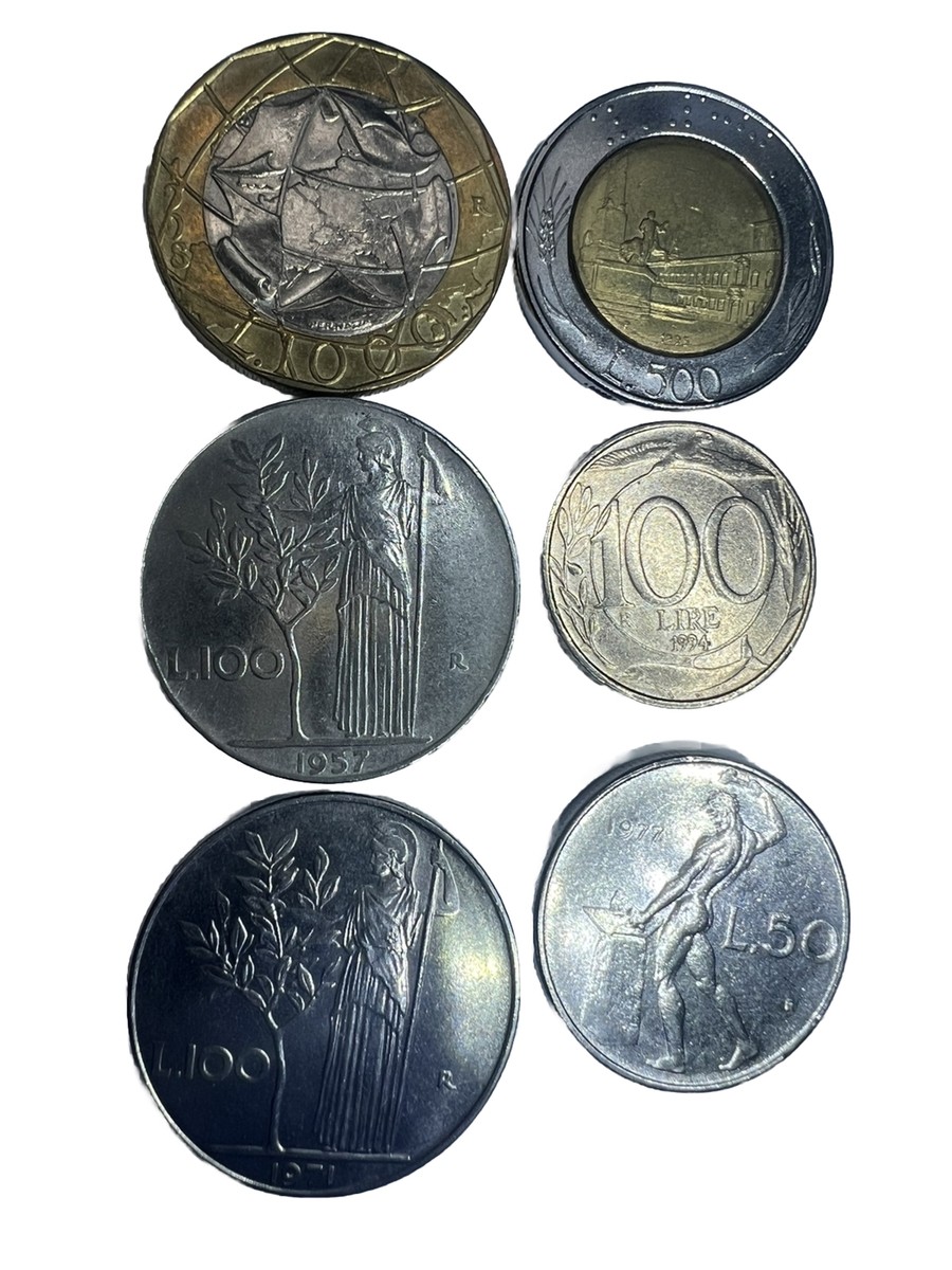 イタリア　お金　古い　レア　1枚 ITALY LIRES 6 COINS $1.000-$500-$100-$50 From 1957 To 1998 MS