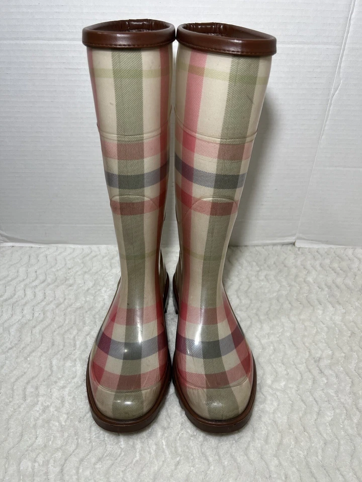 Botas de lluvia Burberry a cuadros Nova Check auténticas de goma para mujer talla 35 EE. UU. 5 Foto 3 de 4
