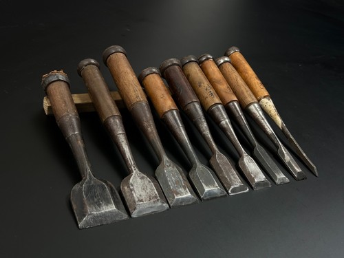 Vintage Japanese Chisel 9set Nomi /Hand Plane Saw Iron Hammer Hand Tool/d67 - Picture 5 of 24