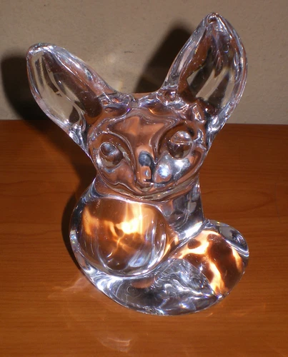 DAUM Clear CRYSTAL Fennec FOX Paperweight Statue Figurine * FRANCE Signed 5.5"