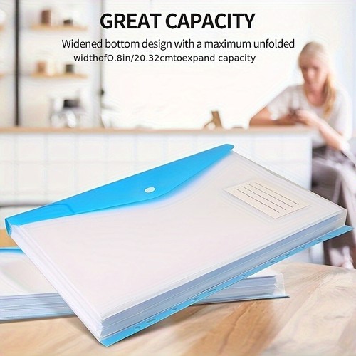 12Pack A4 Plastic File Folder, A4 Expandable Punched Pockets, Envelope Folders - Picture 10 of 11