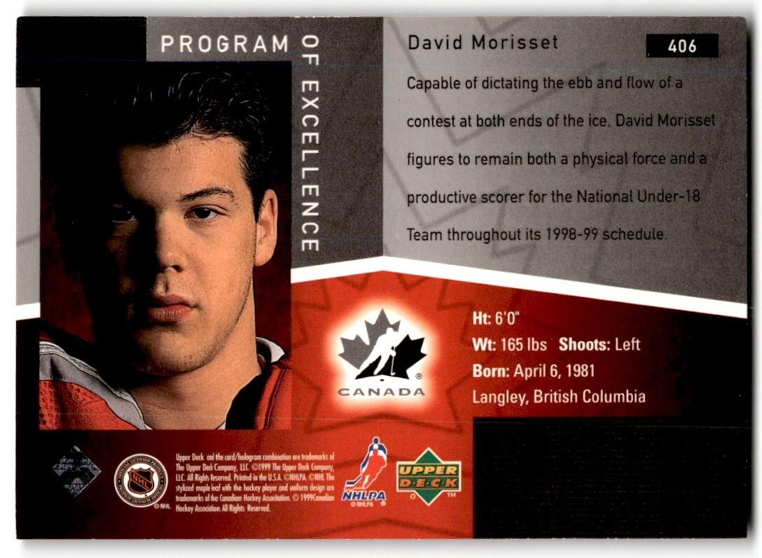 David Morisset 1998-99 Upper Deck Program Of Excellence Rookie