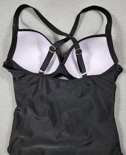 Traje de baño de una pieza para mujer grande negro recortado torcido cruzado espalda acolchado - Imagen 4 de 10