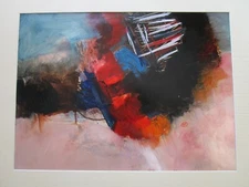 LARGE VINTAGE CONTEMPORARY ABSTRACT EXPRESSIONISM PAINTING MYSTERY ARTIST SIGNED