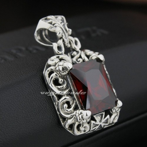 Huge Red CZ 925 Sterling Silver Cross Pendant Charms Punk Jewellery 8P007C BZ - Picture 3 of 4