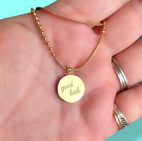 18in Gold Tone Stainless Steel Double Chain Luck Charm Necklace - Picture 2 of 5