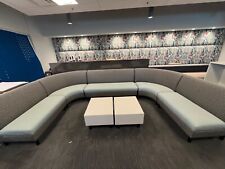 Modern Modular Office Lounge Sofa – U-Shaped, Gray & Light Blue Upholstery