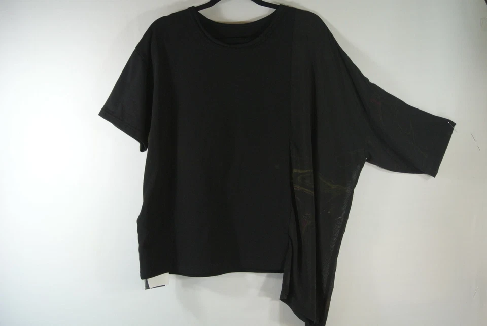 全新带标签 Yohji Yamamoto N-Drape 不对称 T 恤黑色 - 尺寸 2 #T1168 — 第 2/4 张图片