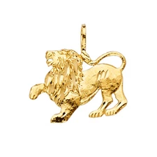 14K Yellow Gold Lion Charm Pendant For Necklace or Chain