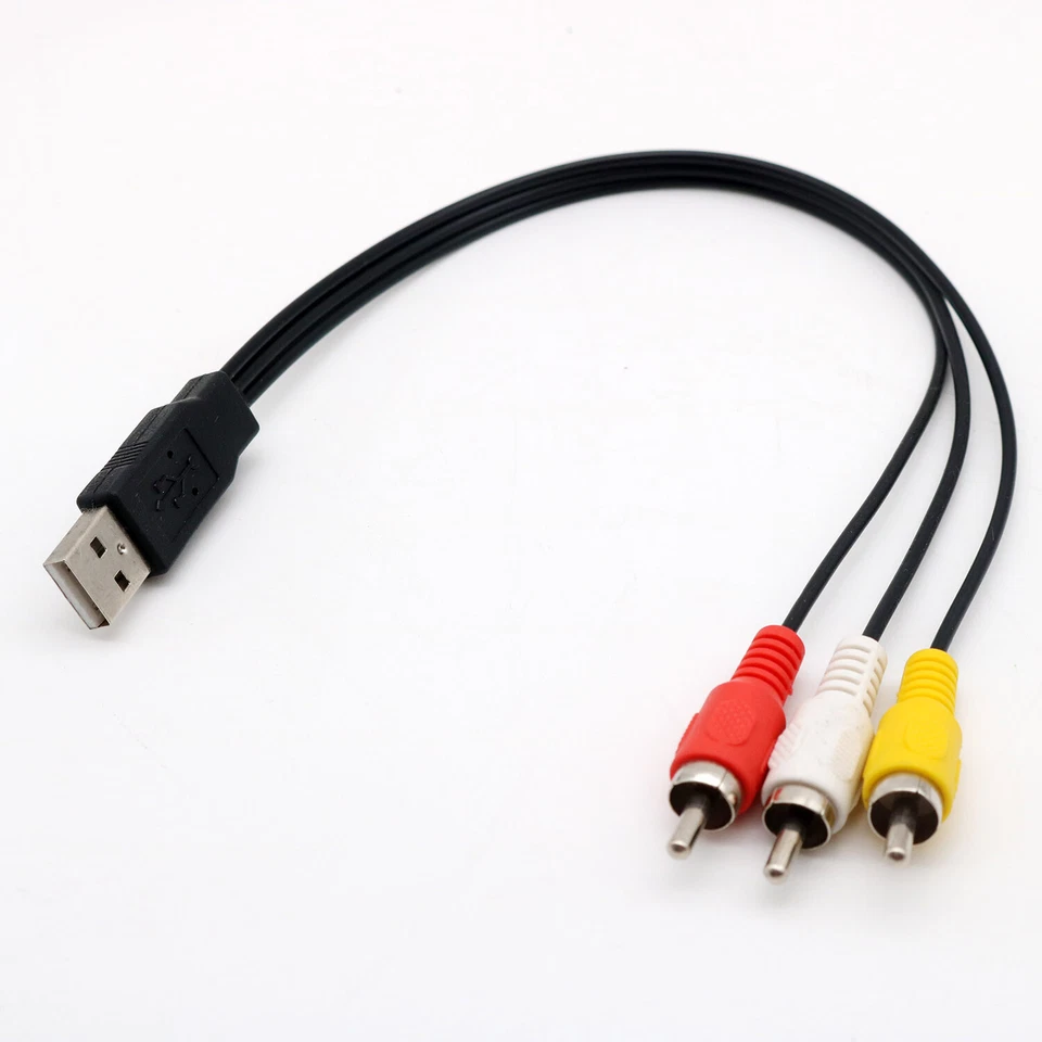 25cm 3 RCA Male to USB A Male Video Cable Television Audio AV Composite Adapter - Image 2 of 4