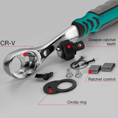 72-Teeth Drive Swivel Ratchet Wrench Steel High Torque Ratchet Wrench Socket - Picture 6 of 14