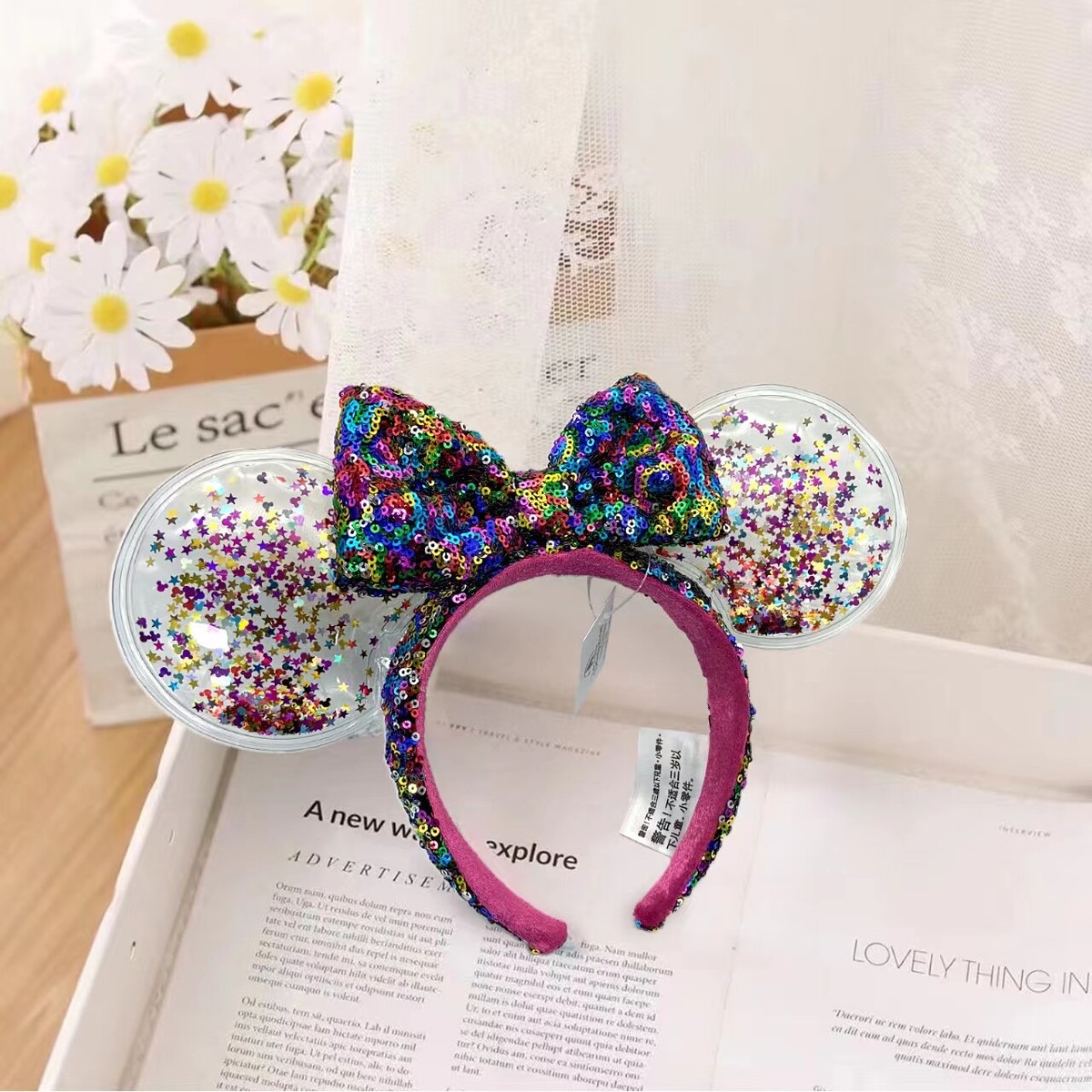 Sparkling Multicolor Mouse Ears Headband PHOTOS: New Pastel Rainbow Sequined Minnie Mouse Ear  main image 2