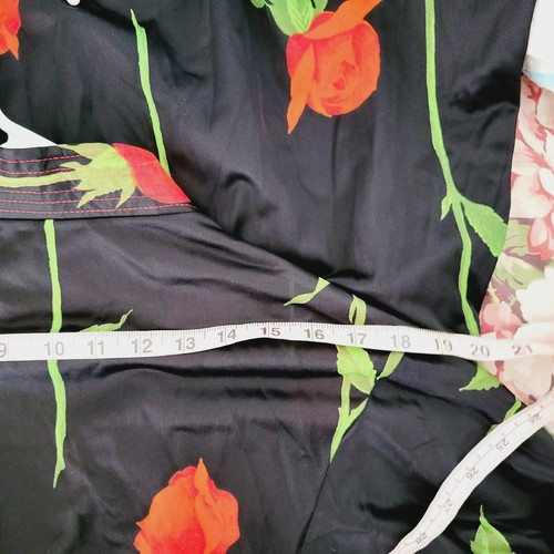Vtg KIMONO WOMEN'S ROBE FULL LENGTH MADE IN USA Black Orange Roses Nylon SMALL - Picture 11 of 13