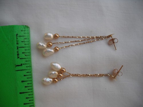 Freshwater Pearl Gold Post Drop 3 Strand Dangle Earrings,47mm Length,Fresh Water - Picture 12 of 12