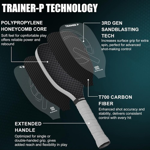 16mm Carbon Fiber Pickleball Paddle with Extended Handle for Optimal Control - Picture 5 of 9