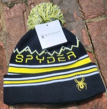 Spyder Boy's Youth Icebox Pom Hat Beanie, Black And Yellow, One Size, NEW