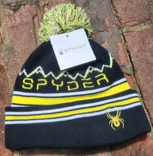Spyder Boy's Youth Icebox Pom Hat Beanie, Black And Yellow, One Size, NEW!!