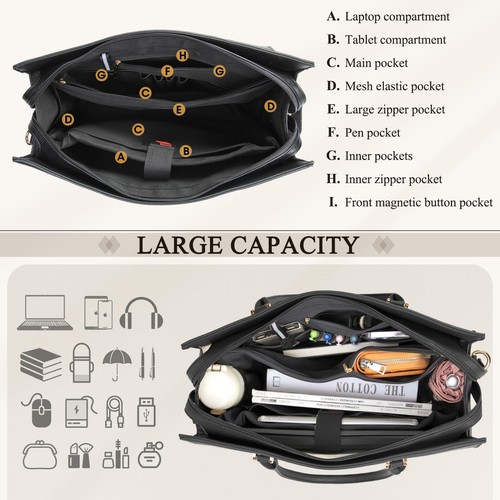 Sacs Ordinateur Portable pour Femme 15,6 Pouces Femme Sac Fourre-Tout Cuir Designer - Photo 4/5