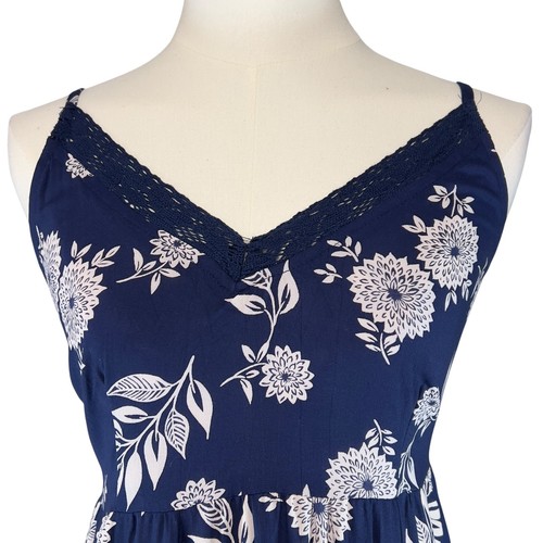 Angie Navy Blue Floral Maxi Dress Sleeveless Crochet Trim Summer Casual Medium - Picture 2 of 10