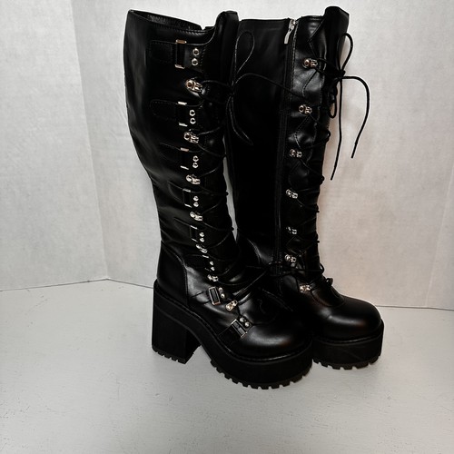Black Goth Platform Cyber Punk Rock Boots Women's Sz 8