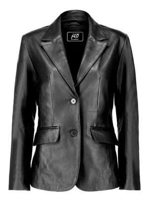 Jild Classic 2-Button Lambskin Leather Blazer Women - Casual Coat Long Sleeves