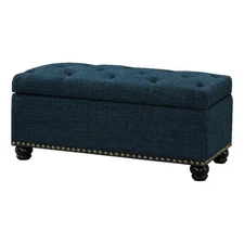 Pemberly Row 18" Upholstered Fabric Storage Ottoman Bench in Blue