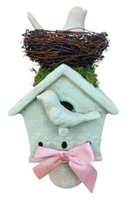 New Decorative Ceramic Birdhouse On Pedestal W/ Bird Nest On Top. Home Decor