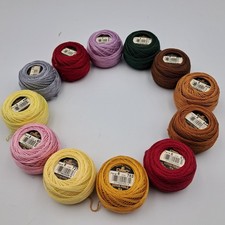 Lot of 12 DMC Perle Cotton Thread Balls, Size 8 Assorted Colors