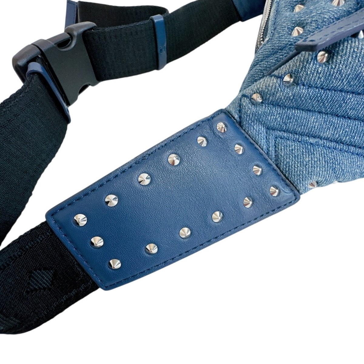 MCM Denim Collection Quilted Studs Body Bag/Waist Pouch in Blue
