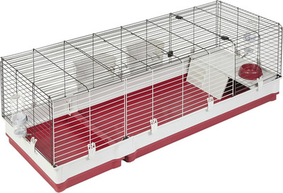 Spacious Deluxe Rabbit & Guinea Pig Cage - X-Large White & Red Design