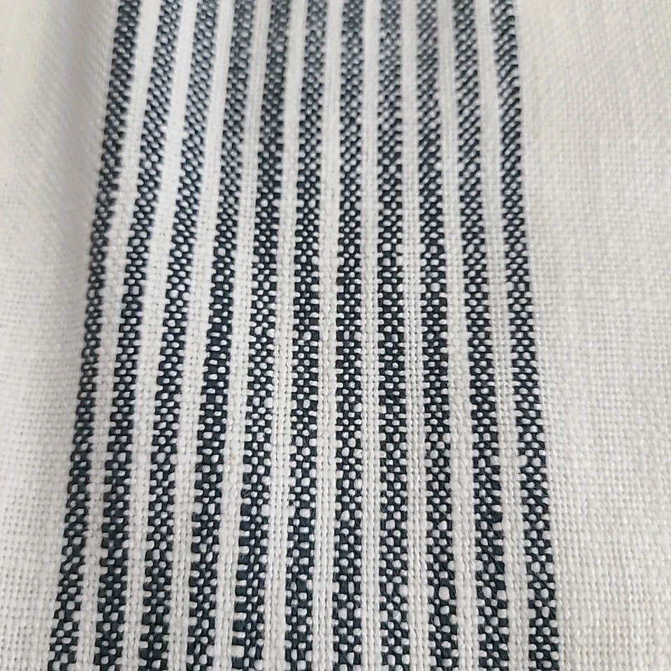 Crate & Barrel White/Green Orgsnic Cotton Merrow Stitch Stripe Table Runner - Image 2 of 4